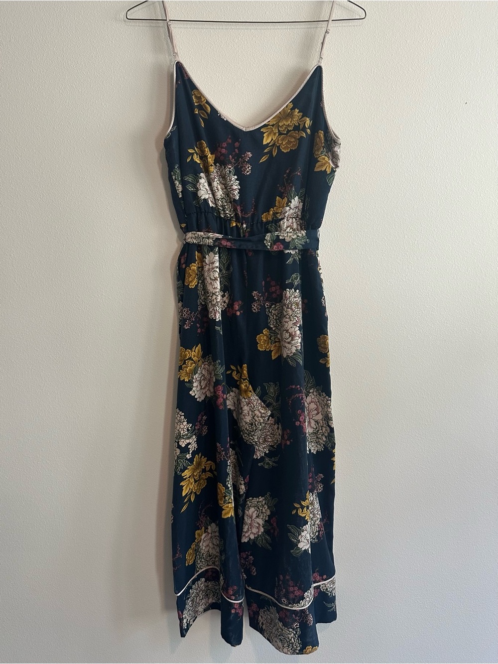 Leith Navy Floral Adjustable Spaghetti-Strap Jumpsuit With Pockets - SIZE M - Picture 6 of 12